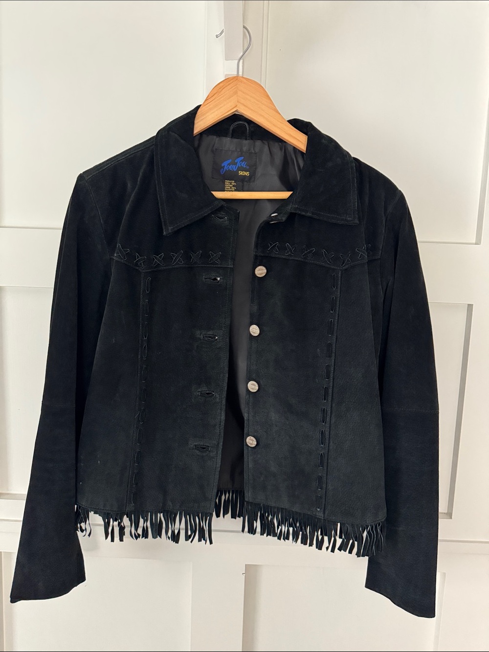 Jou Jou Black Suede Fringe Button Jacket